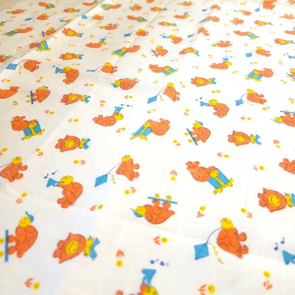 Cotton Fabric Orange Cartoon Turtles Playing Music Flying Kites 16" x 44" - Picture 8 of 12